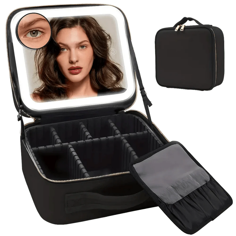 Maleta de Maquiagem com Espelho em LED - Beauty Haven + Brinde um Estojo de Pincéis