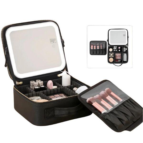 Maleta de Maquiagem com Espelho em LED - Beauty Haven + Brinde um Estojo de Pincéis