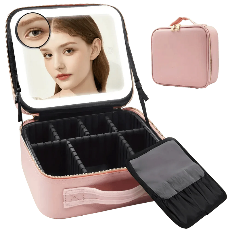 Maleta de Maquiagem com Espelho em LED - Beauty Haven + Brinde um Estojo de Pincéis